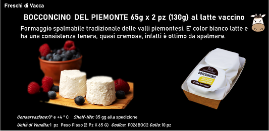 BOCCONCINO DEL PIEMONTE 65g x 2 pz al latte vaccino 130g PESO FISSO