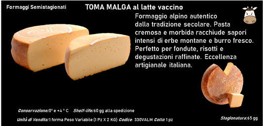 TOMA MALGA al latte vaccino 2 kg ca.